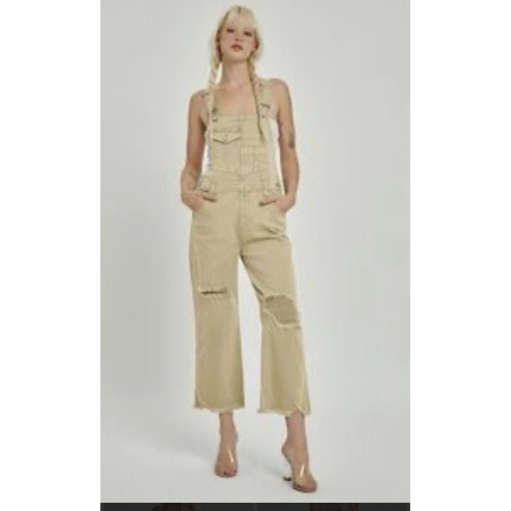 Risen Distressed Wide-Leg Overalls Size XL In Sand New With Tags
